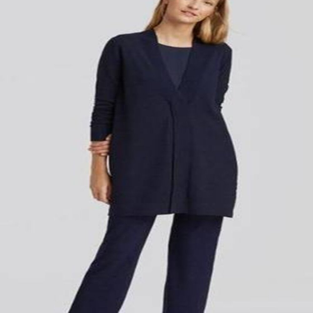 Eileen Fisher Women's Size Small? Wool Blend Deep V-neck Long-Sleeve Tunic Navy